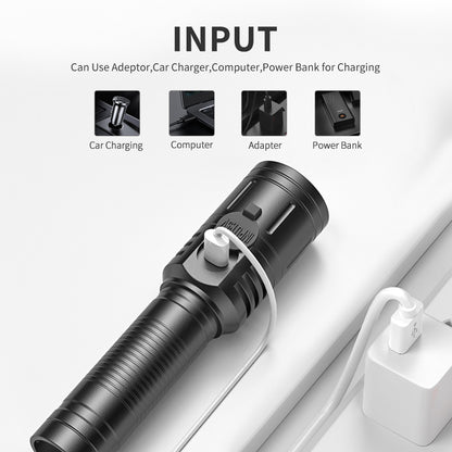 Smiling Shark SD5233 Super Bright 6000 Lumens Led Torch 4 Modes Type-C Rechargeable Torches Flashlight Zoomable Waterproof Lighting