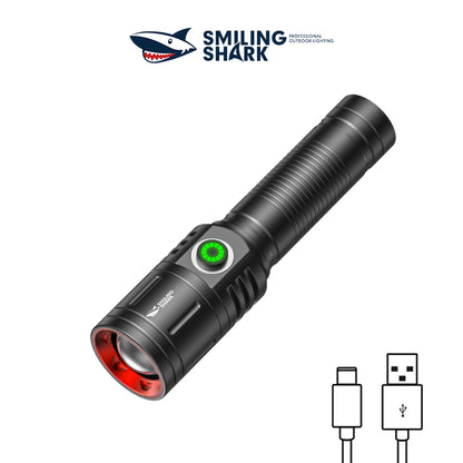 Smiling Shark SD5233 Super Bright 6000 Lumens Led Torch 4 Modes Type-C Rechargeable Torches Flashlight Zoomable Waterproof Lighting