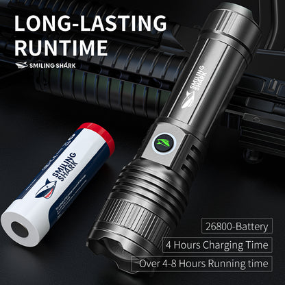 SmilingShark SD-5318 Torch Super Bright M80 10000 Lumens Flashlight Zoomable 5 Modes Type-C Rechargeable Torch Rechargeable Flashlight Water-resistant