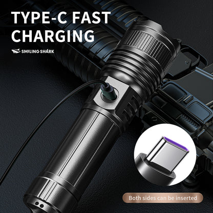 SmilingShark SD-5318 Torch Super Bright M80 10000 Lumens Flashlight Zoomable 5 Modes Type-C Rechargeable Torch Rechargeable Flashlight Water-resistant