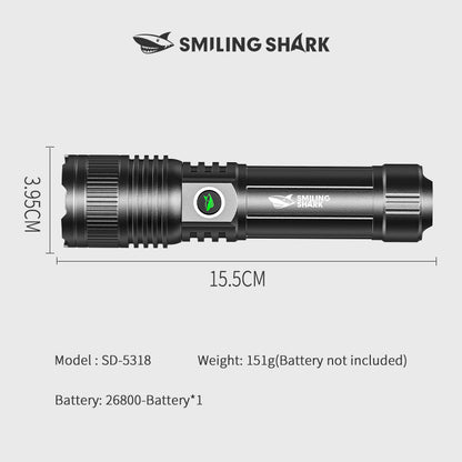 SmilingShark SD-5318 Torch Super Bright M80 10000 Lumens Flashlight Zoomable 5 Modes Type-C Rechargeable Torch Rechargeable Flashlight Water-resistant