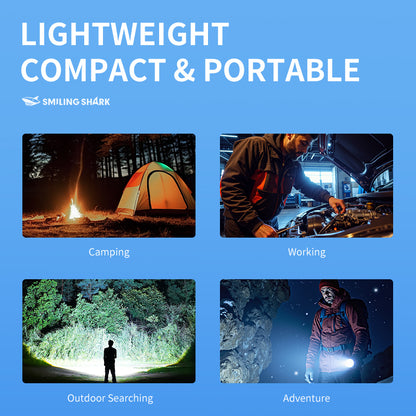 Smiling Shark SD-5395 LED Flashlight Super Bright M60 7000LM 4 Mode Type-c Rechargeable Torch Light Waterproof Zoomable