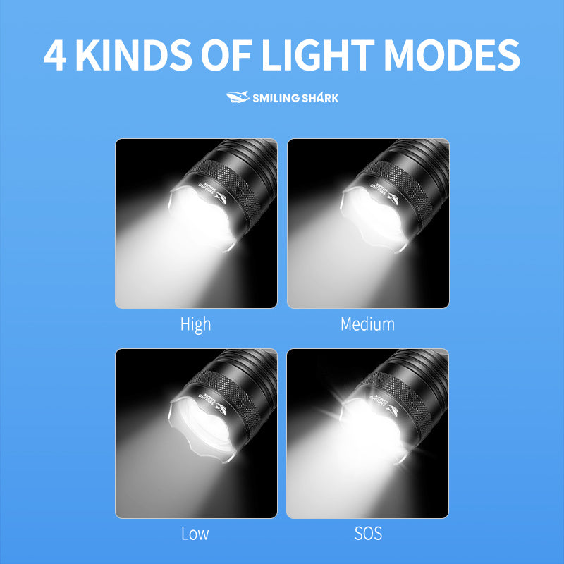 Smiling Shark SD-5395 LED Flashlight Super Bright M60 7000LM 4 Mode Type-c Rechargeable Torch Light Waterproof Zoomable