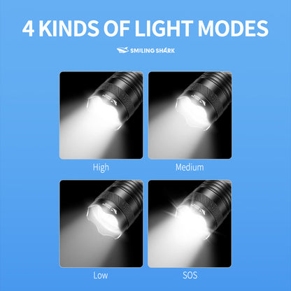 Smiling Shark SD-5395 LED Flashlight Super Bright M60 7000LM 4 Mode Type-c Rechargeable Torch Light Waterproof Zoomable