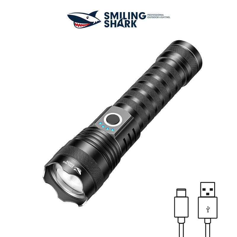 Smiling Shark SD-5395 LED Flashlight Super Bright M60 7000LM 4 Mode Type-c Rechargeable Torch Light Waterproof Zoomable