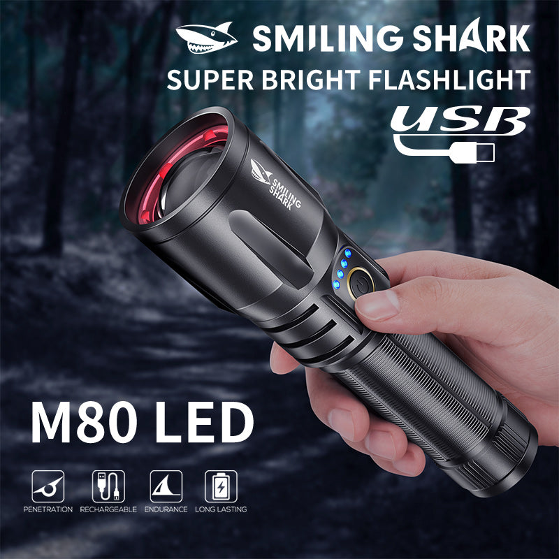 Smiling Shark SD-7008 Flashlight 12000 lumens Torches Rechargeable Type-C Rechargeable 3 modes Zoomable Waterproof With Power Bank Function