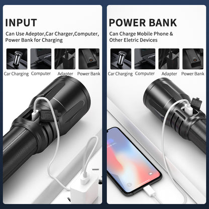 Smiling Shark SD-7008 Flashlight 12000 lumens Torches Rechargeable Type-C Rechargeable 3 modes Zoomable Waterproof With Power Bank Function