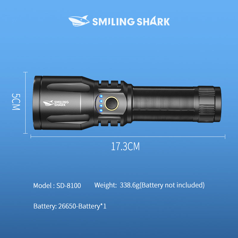 Smiling Shark SD-7008 Flashlight 12000 lumens Torches Rechargeable Type-C Rechargeable 3 modes Zoomable Waterproof With Power Bank Function