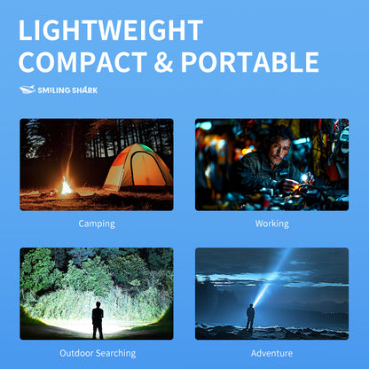 Smiling Shark SD-7100 Flashlight Super Bright 10000 lumens Torches Rechargeable Type-C Usb Rechargeable Zoomable Waterproof With Powerbank Function&nbsp;