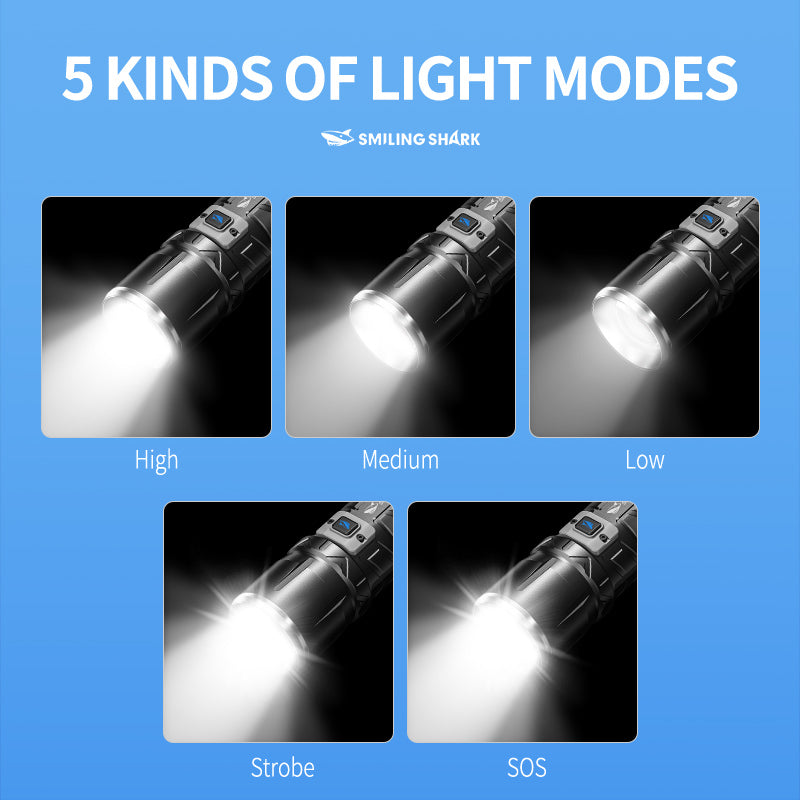 Smiling Shark SD-7100 Flashlight Super Bright 10000 lumens Torches Rechargeable Type-C Usb Rechargeable Zoomable Waterproof With Powerbank Function&nbsp;