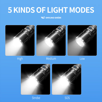 Smiling Shark SD-7100 Flashlight Super Bright 10000 lumens Torches Rechargeable Type-C Usb Rechargeable Zoomable Waterproof With Powerbank Function&nbsp;