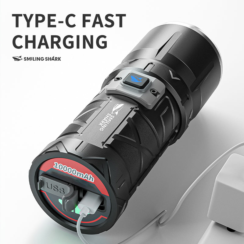 Smiling Shark SD-7100 Flashlight Super Bright 10000 lumens Torches Rechargeable Type-C Usb Rechargeable Zoomable Waterproof With Powerbank Function&nbsp;