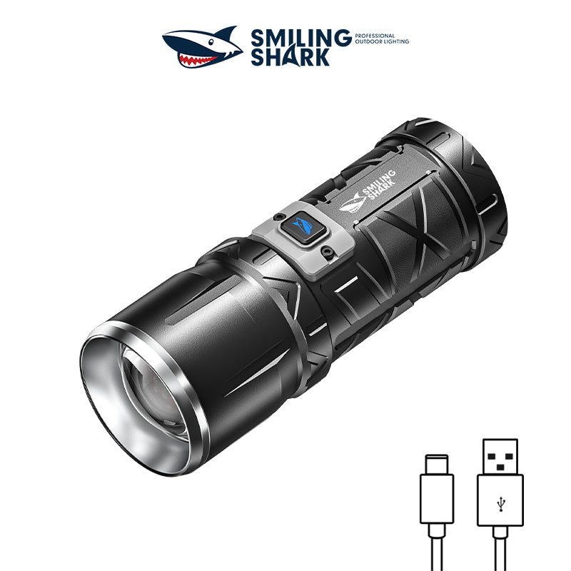 Smiling Shark SD-7100 Flashlight Super Bright 10000 lumens Torches Rechargeable Type-C Usb Rechargeable Zoomable Waterproof With Powerbank Function&nbsp;