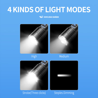 Smiling Shark SD-7131 Super Bright 6000 Lumens Led Torch 4 Modes Type-C Rechargeable Flashlight Lighting Zoomable Waterproof With Power Bank Function