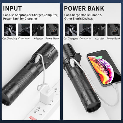 Smiling Shark SD-7131 Super Bright 6000 Lumens Led Torch 4 Modes Type-C Rechargeable Flashlight Lighting Zoomable Waterproof With Power Bank Function