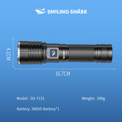 Smiling Shark SD-7131 Super Bright 6000 Lumens Led Torch 4 Modes Type-C Rechargeable Flashlight Lighting Zoomable Waterproof With Power Bank Function