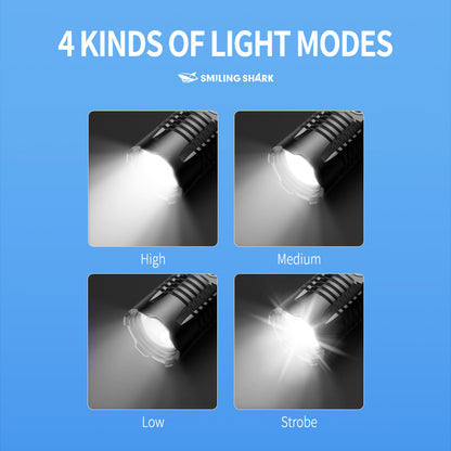 Smiling Shark SD-7163 Super Bright Led Torch  6000 Lumens 4 Modes Type-C Rechargeable Flashlight Lighting LED Torch Light Zoomable Waterproof With Power Bank Function