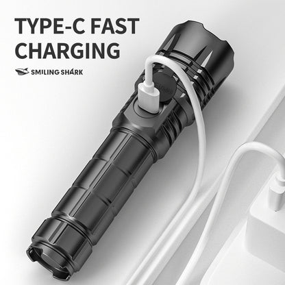 Smiling Shark SD-7163 Super Bright Led Torch  6000 Lumens 4 Modes Type-C Rechargeable Flashlight Lighting LED Torch Light Zoomable Waterproof With Power Bank Function