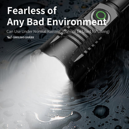 Smiling Shark SD-7163 Super Bright Led Torch  6000 Lumens 4 Modes Type-C Rechargeable Flashlight Lighting LED Torch Light Zoomable Waterproof With Power Bank Function