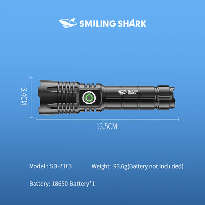 Smiling Shark SD-7163 Super Bright Led Torch  6000 Lumens 4 Modes Type-C Rechargeable Flashlight Lighting LED Torch Light Zoomable Waterproof With Power Bank Function