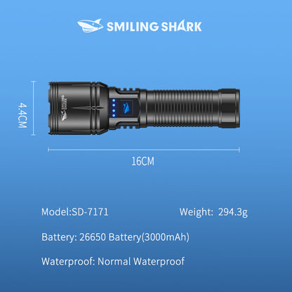 SmilingShark SD7171 Torch light Super Bright M60 6000lm Powerful Flashlight with Power Display 4modes Zoomable Type-C Rechargeable Waterproof for Camping Hiking Household
