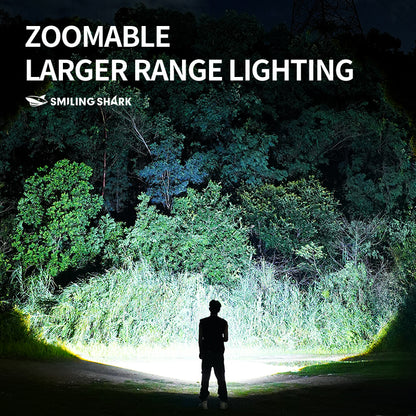 Smiling Shark SD-8107 Super Bright 7000 Lumens Type-C Rechargeable Torch Light Torches Rechargeable Flashlight Lighting 5 Models Zoomable Waterproof