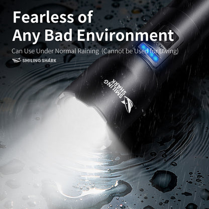 Smiling Shark SD-8107 Super Bright 7000 Lumens Type-C Rechargeable Torch Light Torches Rechargeable Flashlight Lighting 5 Models Zoomable Waterproof