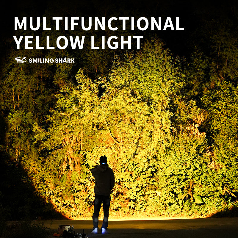 Smiling Shark 6000LM LED Headlamp 3-Color White/Yellow/Blue Modes Rechargeable Zoom Headlight-0157C