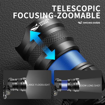 Smiling Shark 6000LM LED Headlamp 3-Color White/Yellow/Blue Modes Rechargeable Zoom Headlight-0157C