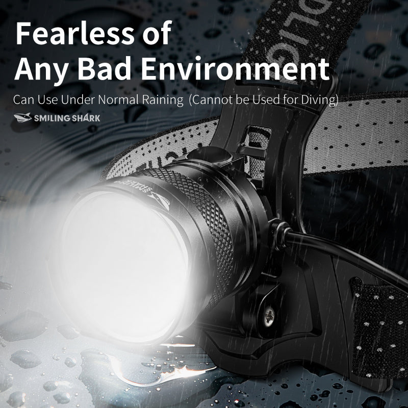 Smiling Shark 6000LM LED Headlamp 3-Color White/Yellow/Blue Modes Rechargeable Zoom Headlight-0157C