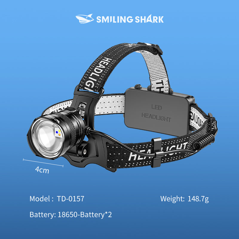 Smiling Shark 6000LM LED Headlamp 3-Color White/Yellow/Blue Modes Rechargeable Zoom Headlight-0157C