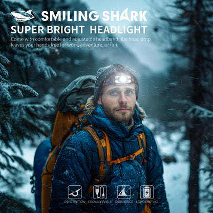 Smiling Shark 0168D 2000LM Sensor Headlamp Red /White Light, USB-C Rechargeable Waterproof Headlight
