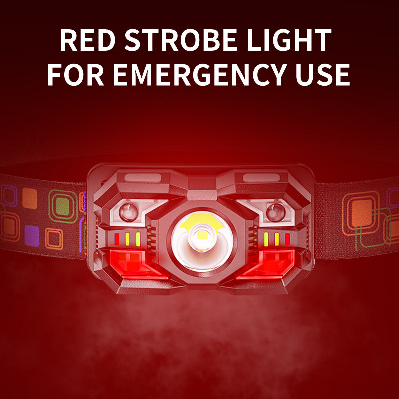 Smiling Shark 0168D 2000LM Sensor Headlamp Red /White Light, USB-C Rechargeable Waterproof Headlight