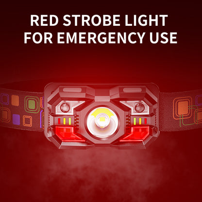 Smiling Shark 0168D 2000LM Sensor Headlamp Red /White Light, USB-C Rechargeable Waterproof Headlight