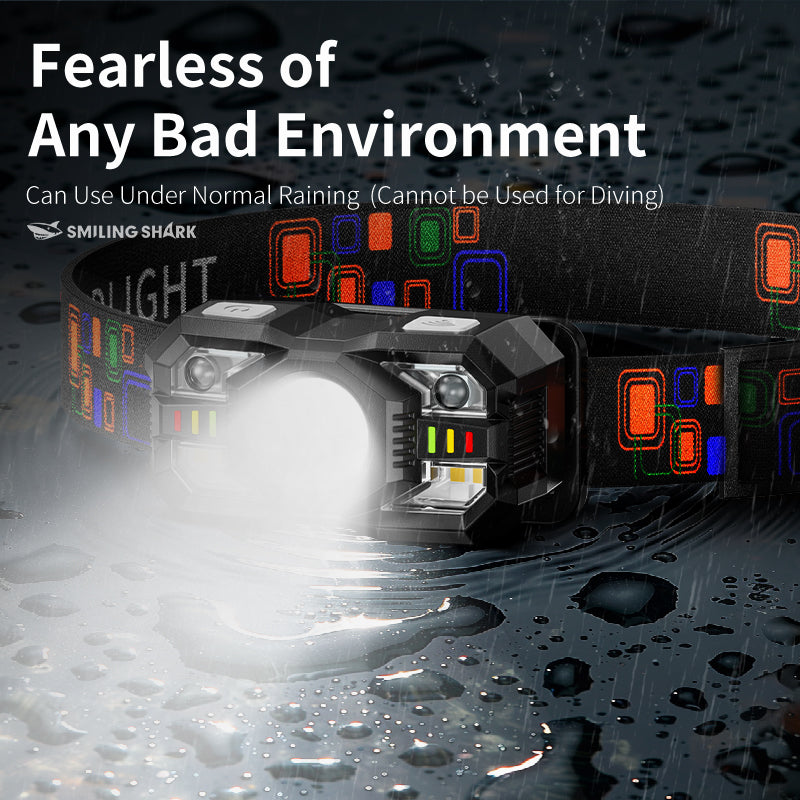 Smiling Shark 0168D 2000LM Sensor Headlamp Red /White Light, USB-C Rechargeable Waterproof Headlight