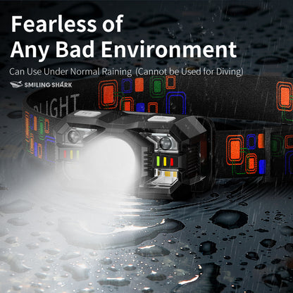 Smiling Shark 0168D 2000LM Sensor Headlamp Red /White Light, USB-C Rechargeable Waterproof Headlight