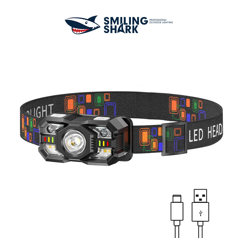 Smiling Shark 0168D 2000LM Sensor Headlamp Red /White Light, USB-C Rec
