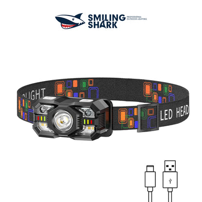 Smiling Shark 0168D 2000LM Sensor Headlamp Red /White Light, USB-C Rechargeable Waterproof Headlight