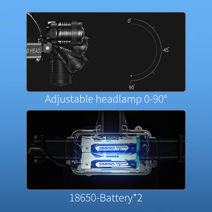 Smiling Shark TD8018C led Headlight 6000 Lumens Headlamp Super Bright Yellow light Zoomable Type-C Rechargeable Waterproof for outdoor Camping Fishing