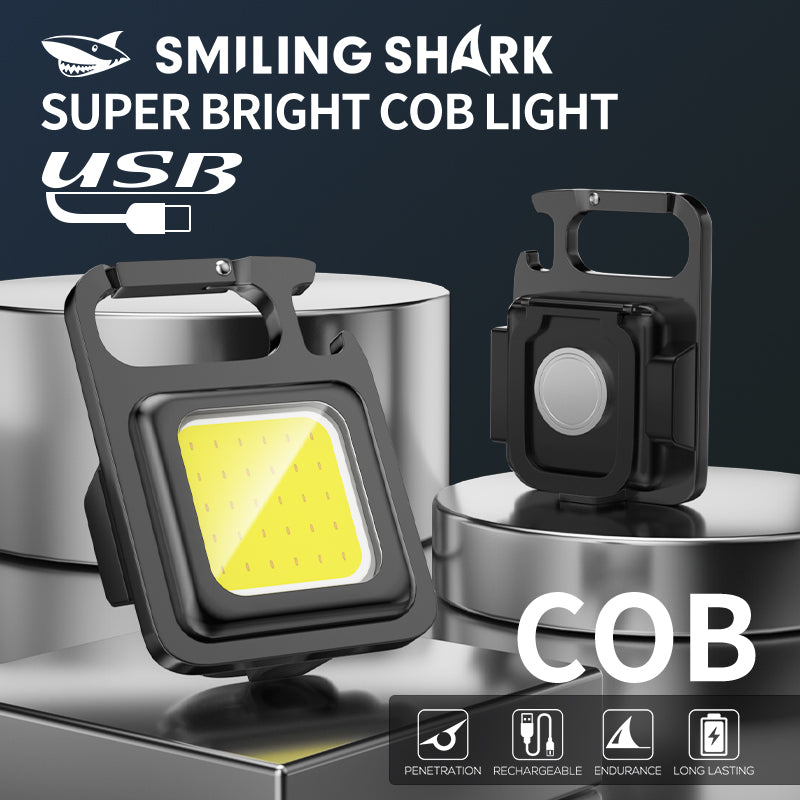 Smiling Shark 2 Pack Tip-003 Rechargeable Magnetic Keychain Flashlight COB Torch light 4 Modes with Bracket Bottle Opener