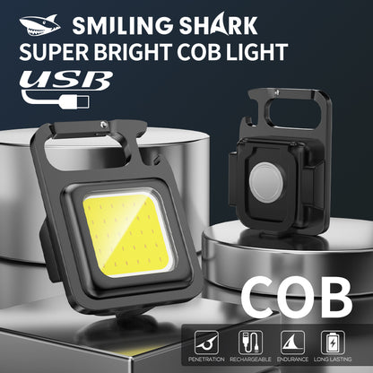 Smiling Shark 2 Pack Tip-003 Rechargeable Magnetic Keychain Flashlight COB Torch light 4 Modes with Bracket Bottle Opener