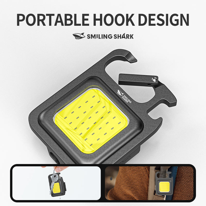 Smiling Shark 2 Pack Tip-003 Rechargeable Magnetic Keychain Flashlight COB Torch light 4 Modes with Bracket Bottle Opener