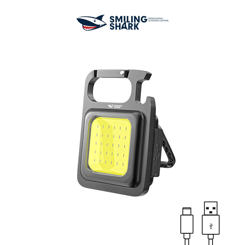 Smiling Shark 2 Pack Tip-003 Rechargeable Magnetic Keychain Flashlight COB Torch light 4 Modes with Bracket Bottle Opener