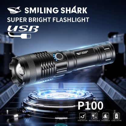 Smiling Shark X71 Super Bright 6000LMS Led Torch 5 Modes Type-C Rechargeable Flashlight Lighting Zoomable Waterproof
