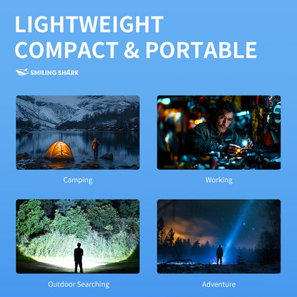Smiling Shark X92 Super Bright 6000 Lumens Rechargeable Led Torch Flashlight Lighting Torch 10000mAh 15 hours long last