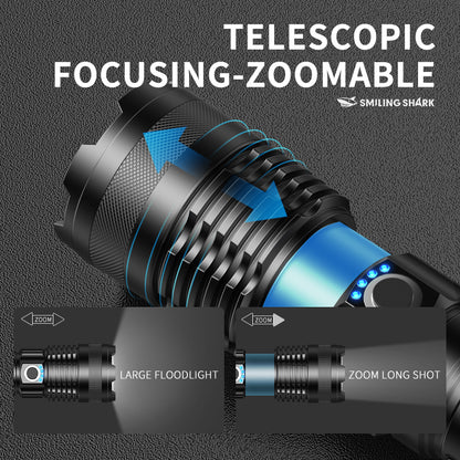 Smiling Shark X71 Super Bright 6000LMS Led Torch 5 Modes Type-C Rechargeable Flashlight Lighting Zoomable Waterproof