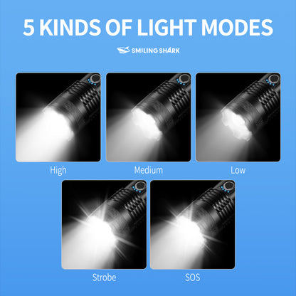 Smiling Shark X71 Super Bright 6000LMS Led Torch 5 Modes Type-C Rechargeable Flashlight Lighting Zoomable Waterproof