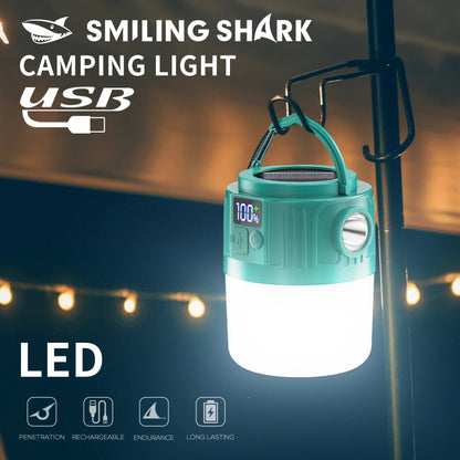 Smiling Shark YJ5801 Solar Led Camping Lantern USB Rechargeable Super Bright Digital Display, 6 Modes, USB Power Bank, Phone Charger with Remote Control