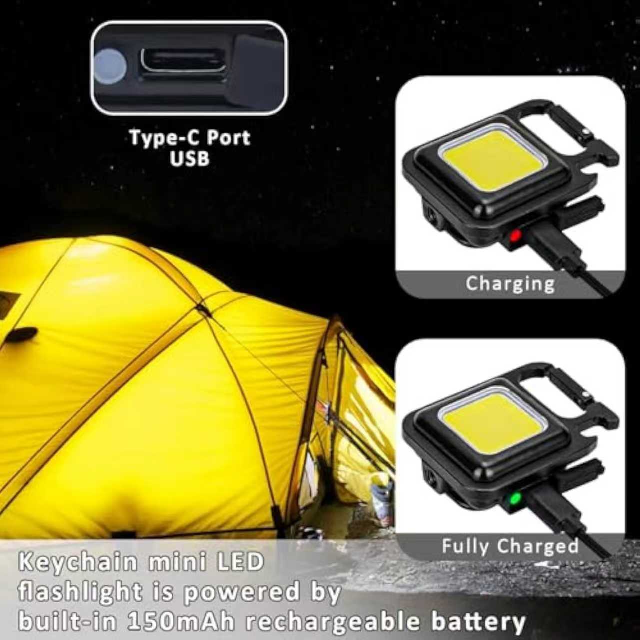 Smiling Shark 2 Pack Tip-003 Rechargeable Magnetic Keychain Flashlight COB Torch light 4 Modes with Bracket Bottle Opener