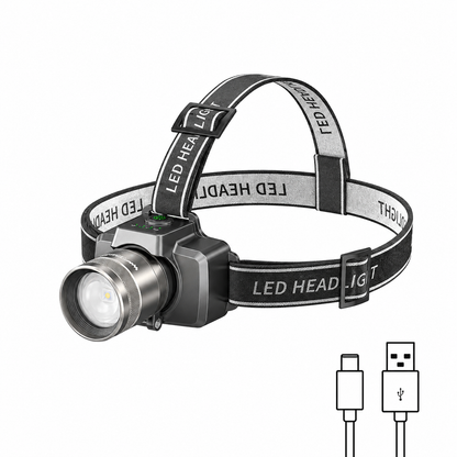 Small Shark TD-3002 6000Lms LED Head Lamp M60 Super Bright Zoomable 4 Modes Type-C Rechargeable Waterproof